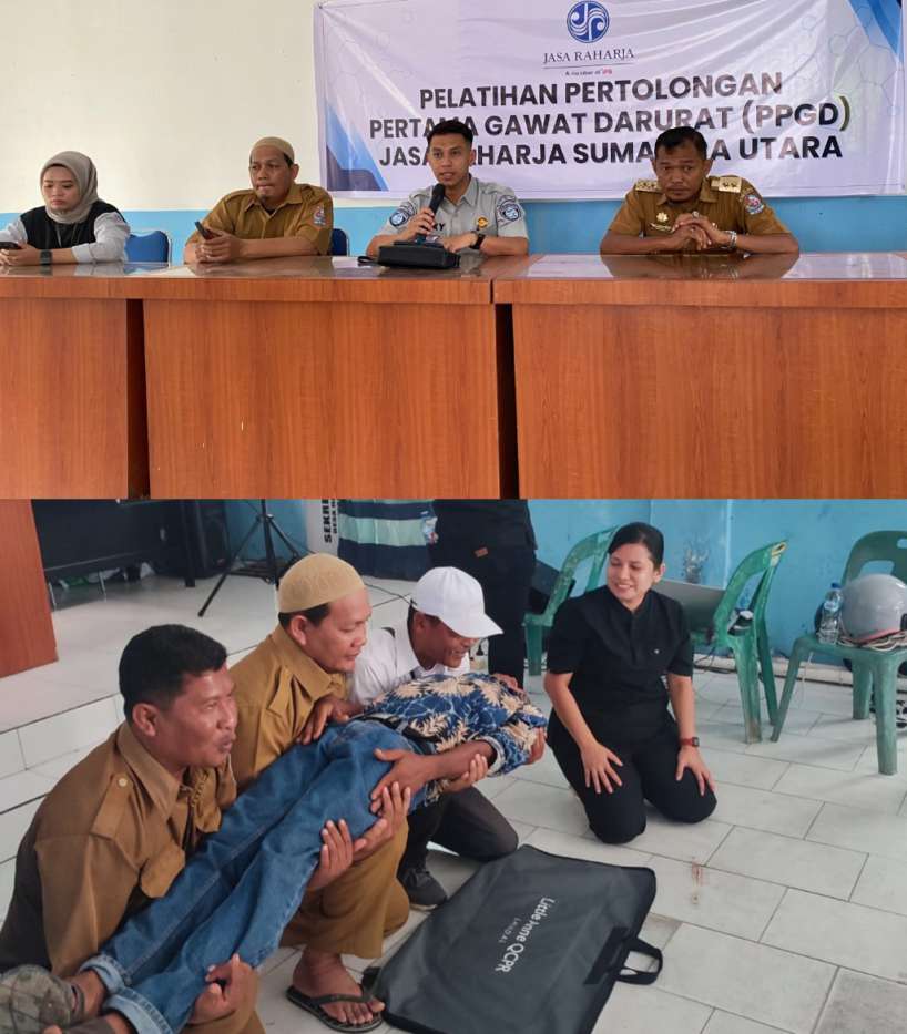 Jasa Raharja Wilayah Sumatera Utara melakukan kegiatan pelatihan Pertolongan Pertama Gawat Darurat (PPGD) Korban Kecelakaan di Jalan, di Desa Hamparan Perak, Deli Serdang, yang berkolaborasi dengan Rumah Sakit Umum.